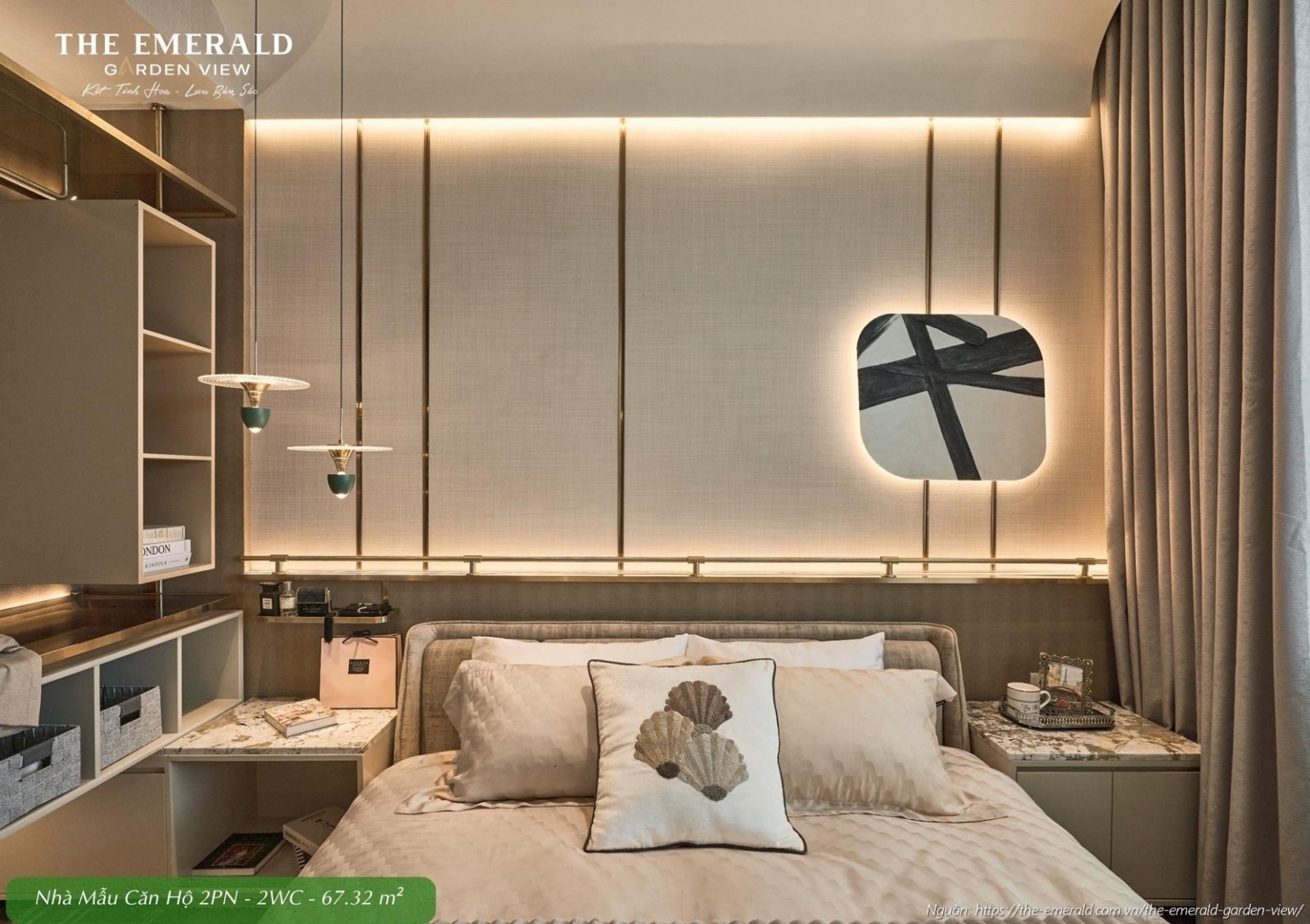 Nội thất phòng ngủ Master cao cấp tại nhà mẫu căn hộ 2 phòng ngủ diện tích tim tường 67.32 m2 The Emerald Garden View