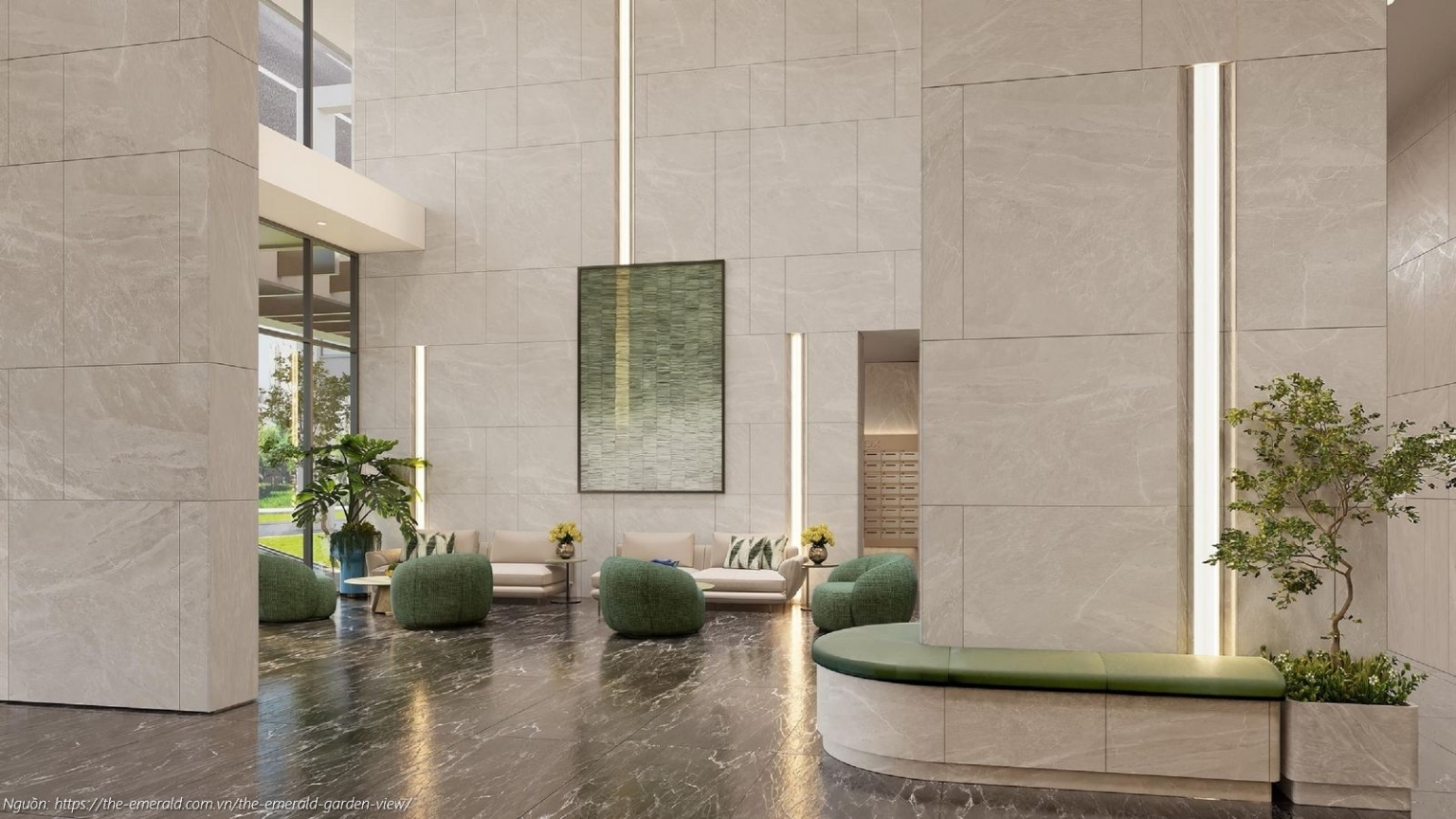 Phối cảnh sảnh chờ (Lobby Lounge) căn hộ dự án The Emerald Garden View