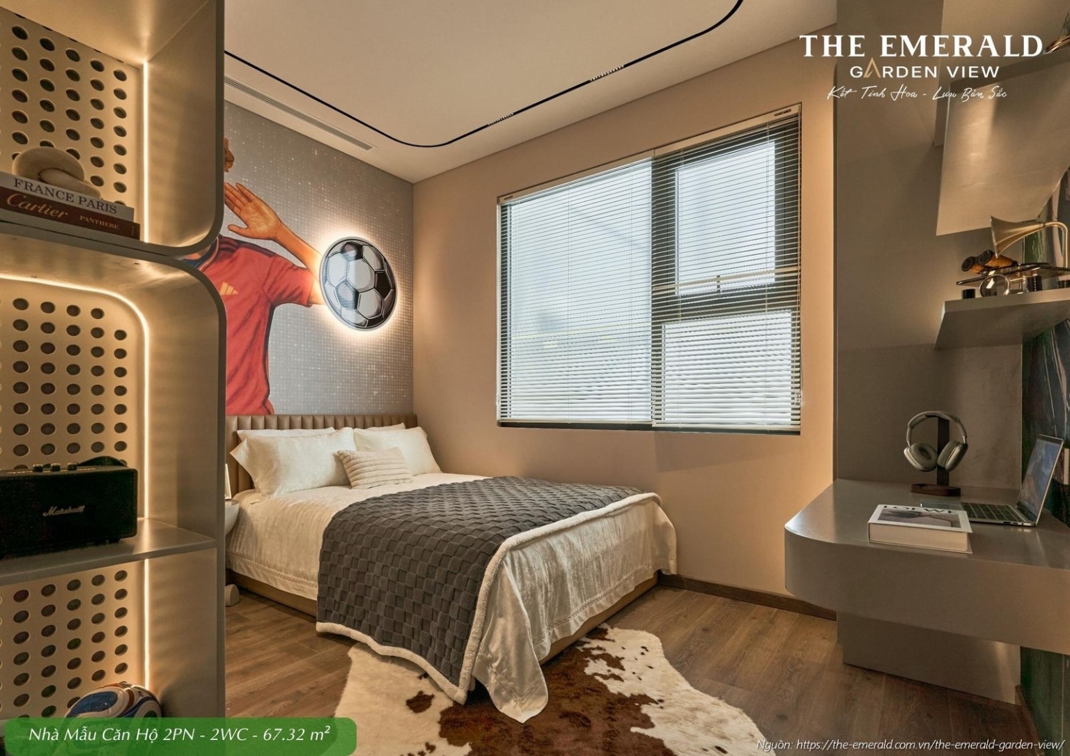 Thiết kế phòng ngủ phụ cho bé sinh động tại nhà mẫu căn hộ 2 phòng ngủ diện tích tim tường 67.32 m2 The Emerald Garden View