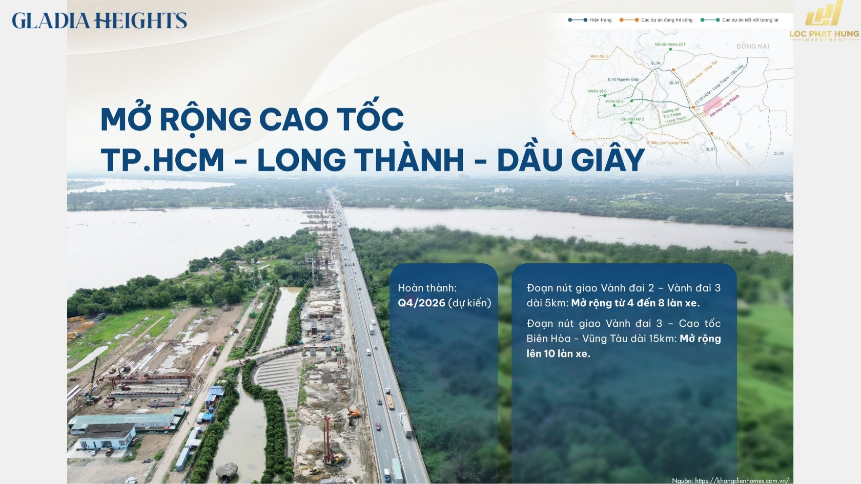 Phương án Nâng Cấp Mở Rộng Cao Tốc Tp Hcm Long Thành Dầu Giây Cạnh Gladia Heights