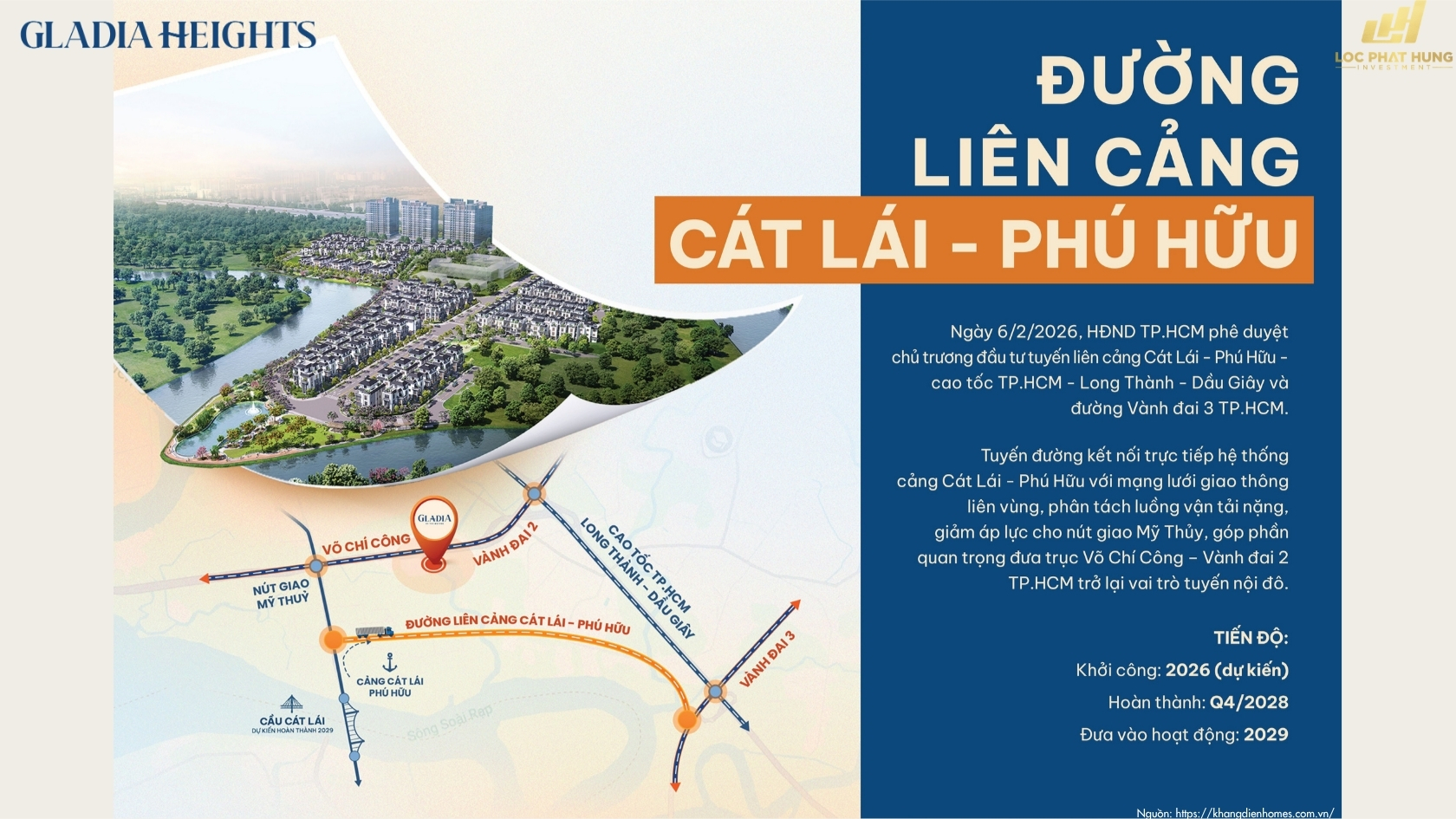 Sơ đồ Quy Hoạch Tuyến đường Liên Cảng Cát Lái Phú Hữu Gần Dự án Gladia Heights