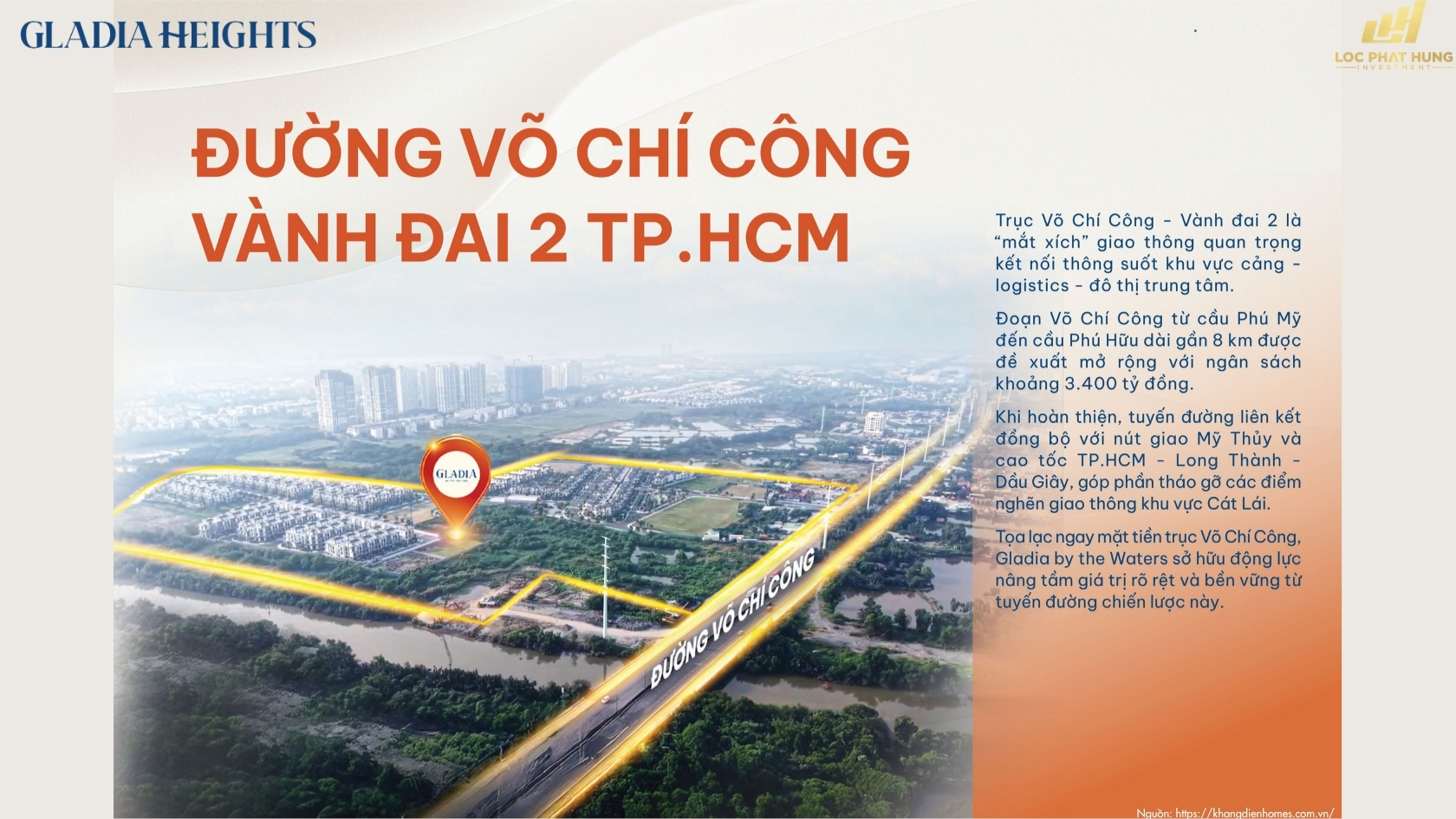 Trục đường Võ Chí Công Vành đai 2 Tp Hcm Chạy Qua Mặt Tiền Dự án Gladia Heights