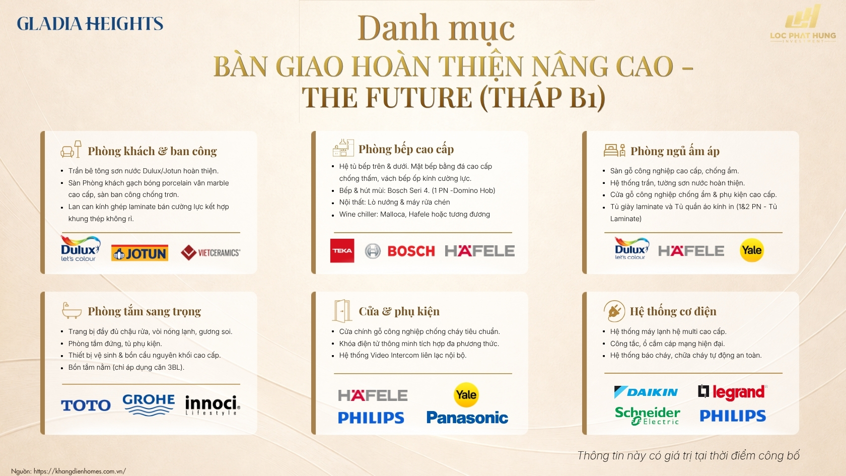 Danh Mục Bàn Giao Hoàn Thiện Nâng Cao Tháp B1 Chung Cư Gladia Heights