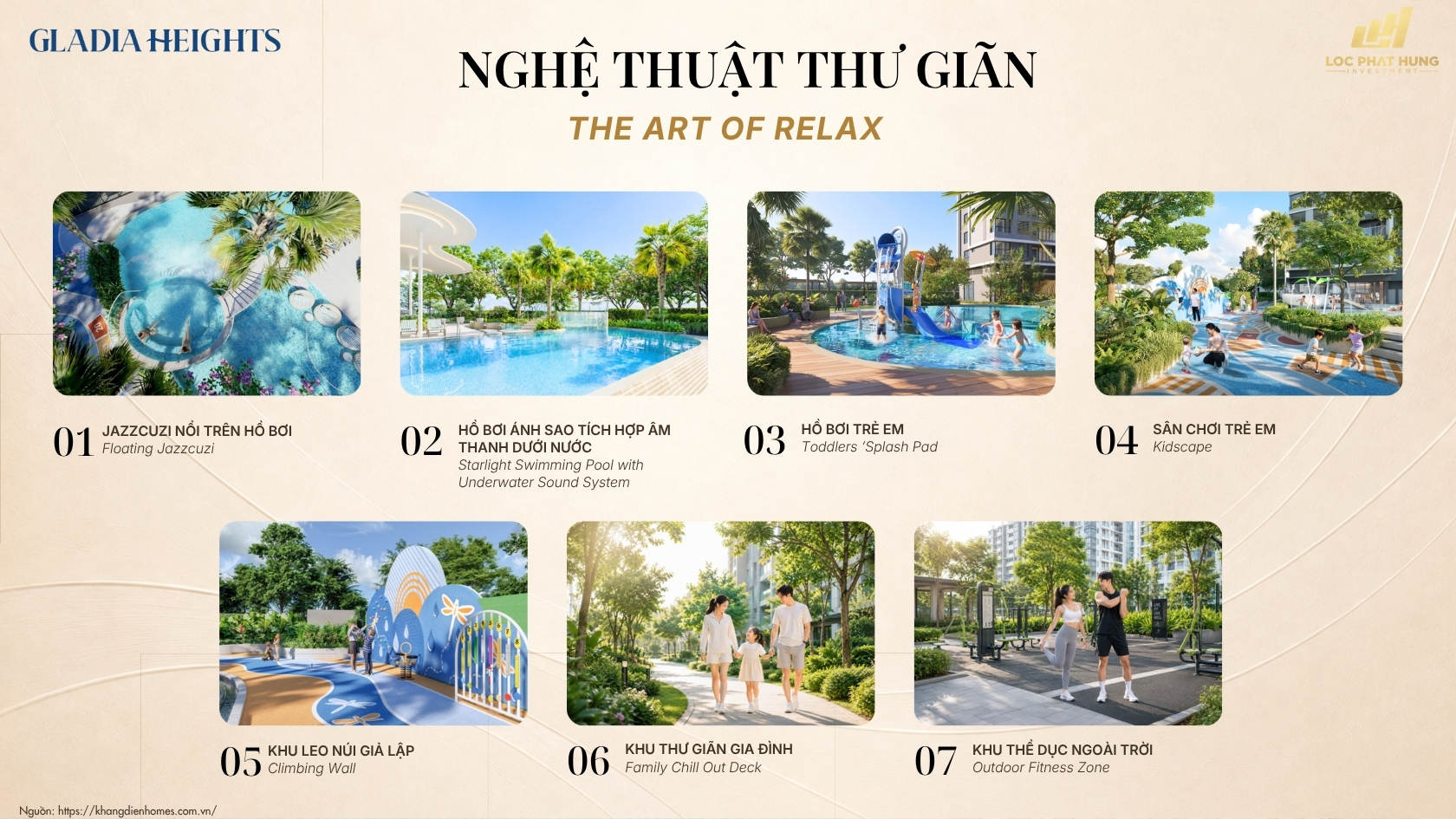 Tiện Ích Nội Khu Nghệ Thuât Thư Giản Gladia Heights